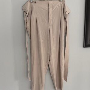 Athleta Beige High-Waist Pleated Trousers Skyline II